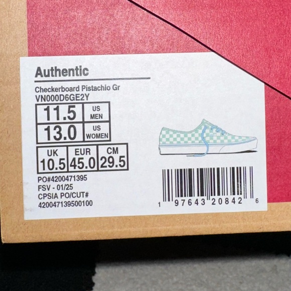 Vans Authentic Pistachio Checkered Shoes Size 11.5 - Picture 5 of 5